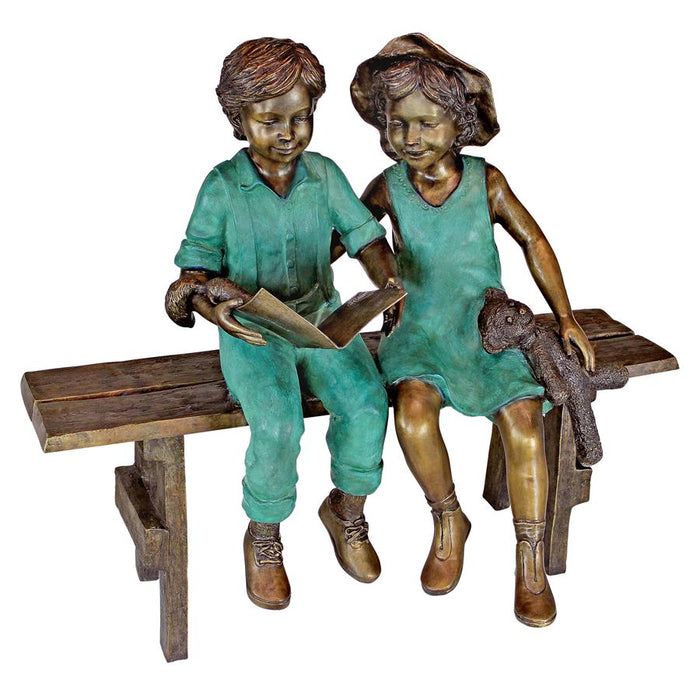 Design Toscano Read to Me, Boy and Girl on Bench Cast Bronze Garden Statue