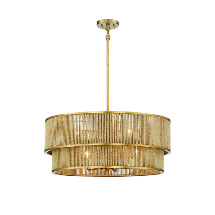 Savoy House Ashburn 6-Light Pendant in Warm Brass and Rope